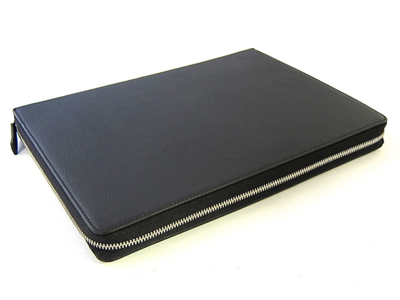 【Ａ4】軽くて大容量のＡ４メモパッドホルダー PCケース iPad MacBook 牛革シュリンク ブラック 2枚目の画像