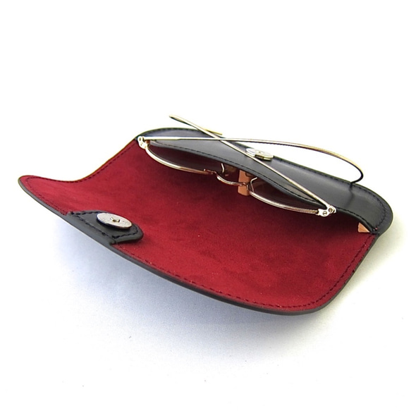 メガネケース 眼鏡ケース 薄い フレーム 本革 イタリアンレザー　ネイビー 6枚目の画像