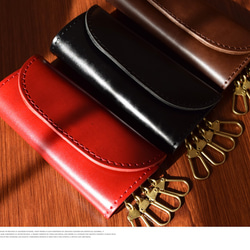 【送料無料】革の宝石コードヴァン キーケース レッド 赤 スマートキー ケース コードバン 鍵入れ 本革 高級 4枚目の画像
