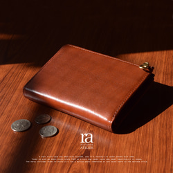 【送料無料】高級イタリアンレザー 手帳みたいなミドル財布 L字ラウンド チョコブラウン コンパクト 本革 イタリア 1枚目の画像