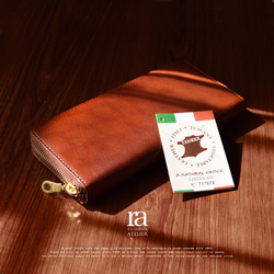 【送料無料】 全７色の高級イタリアンレザー ラウンド 長財布 キャメル 緑 ブラック ブラウン 本革 9枚目の画像
