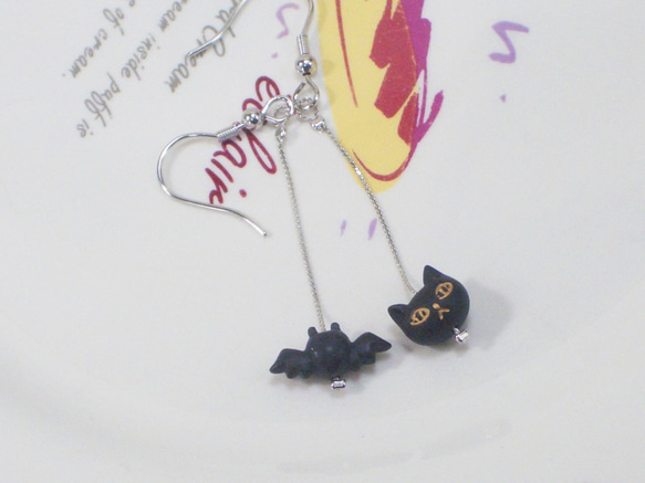 来い恋ハロウィン第三弾　黒猫とコウモリのピアス(e55) 4枚目の画像