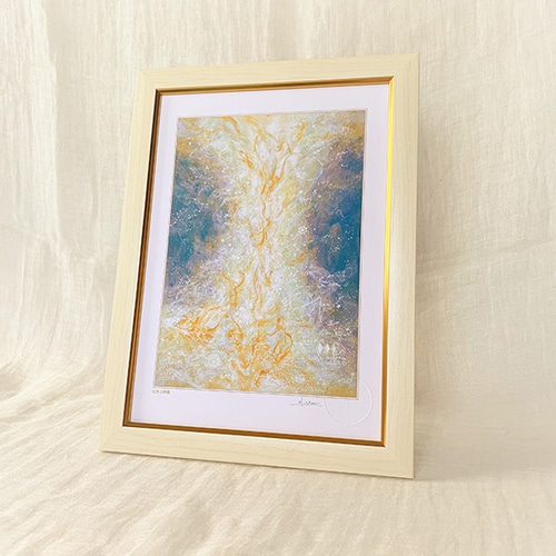 ヒーリングアート～ヒカリの柱 ブルー～ 額装A4ジクレーアート