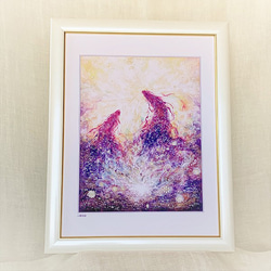 油絵「青と紫の幻想回廊」あじさい 額縁付／絵画 紫陽花 新緑 初夏