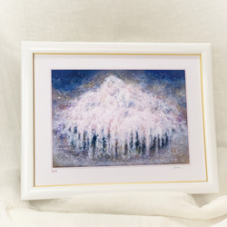 エーゲ海とブーゲンビリア05」透明水彩画 原画 風景画 額縁付 SMサイズ