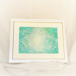 ブルーロータス 青い蓮 画家 小楠アキコ作品 額装サイズ20×20cm