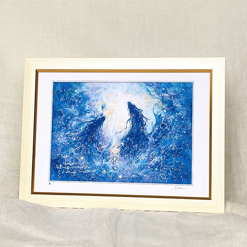 注目のブランド ヒーリングアート、龍神 HIDEKI 絵画 額装A4ジクレーアート ~海~ イラスト