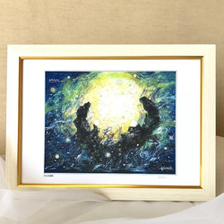 『月光双龍舞』額込A4サイズ　ジクレー　ヒーリングアート/癒しの空間 1枚目の画像