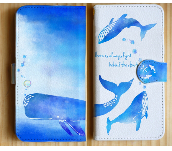 【多機種対応】青空クジラ。手帳型スマホケース 2枚目の画像