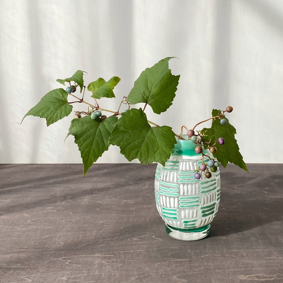pattern vase　花挿し　緑織物 4枚目の画像