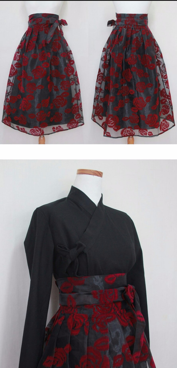 シースルー赤いバラのドレスのスカート 2枚目の画像