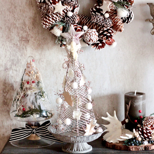 シルバーワイヤーのクリスマスツリー ドライフラワー ミセルデコ 通販