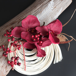 【しめ縄】モダン造花しめ縄飾りワインレッド胡蝶蘭 5枚目の画像