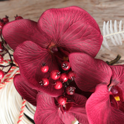 【しめ縄】モダン造花しめ縄飾りワインレッド胡蝶蘭 6枚目の画像