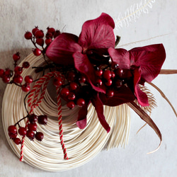 【しめ縄】モダン造花しめ縄飾りワインレッド胡蝶蘭 8枚目の画像