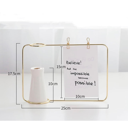 丸葉ユーカリゴールド3輪】set花瓶付きゴールドワイヤーフォトスタンド