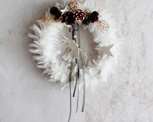 クリスマスリース】ホワイトフェザーリース リース ミセルデコ