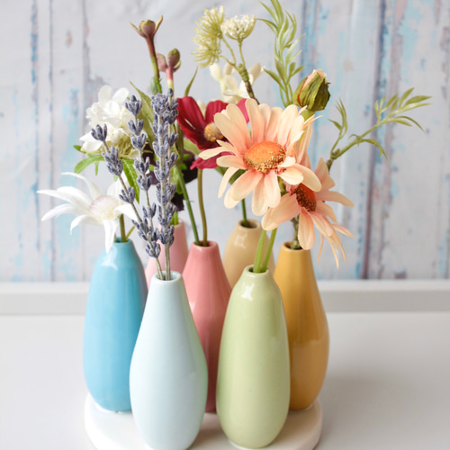 花器付き】カラフル陶器の7つ口花瓶とカラフルフラワーの