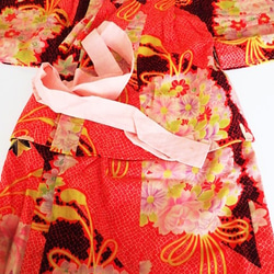 朱赤花手毬・赤ちゃん着物・リメイク素材 3枚目の画像