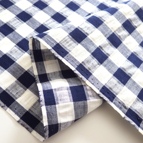 紺白ギンガムチェック100×90・昭和ヴィンテージ 生地 cogomi
