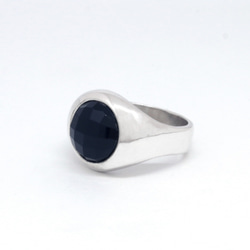 12毫米黑色瑪瑙凸圓形銀戒指（21號） 第4張的照片