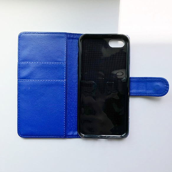 【iPhone8/7】手描きiPhoneケース「青い花」（青） 5枚目の画像
