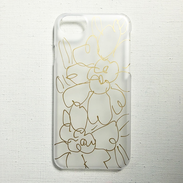 【iPhone8/7/6/6s】「金の花」手描きiPhoneケース（半透明ハードケース） 1枚目の画像