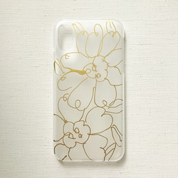 【iPhoneX】「金の花」手描きiPhoneケース（半透明ハードケース） 1枚目の画像