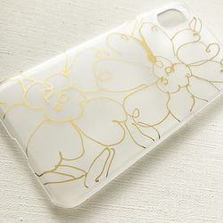 【iPhoneX】「金の花」手描きiPhoneケース（半透明ハードケース） 3枚目の画像