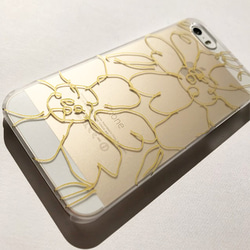 【iPhone5/5s/SE】「金の花」手描きiPhoneケース（半透明ハードケース） 2枚目の画像