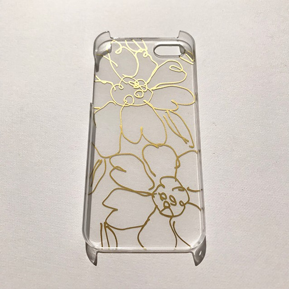 【iPhone5/5s/SE】「金の花」手描きiPhoneケース（半透明ハードケース） 4枚目の画像