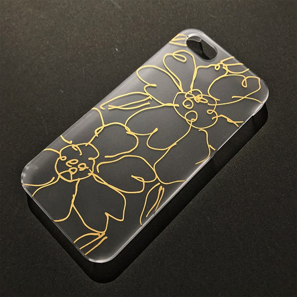 【iPhone5/5s/SE】「金の花」手描きiPhoneケース（半透明ハードケース） 5枚目の画像