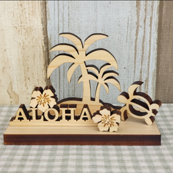 木製 ヤシの木オブジェ【ホヌ.ハイビスカス.ALOHA】セット その他