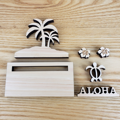木製 ヤシの木オブジェ【ホヌ.ハイビスカス.ALOHA】セット