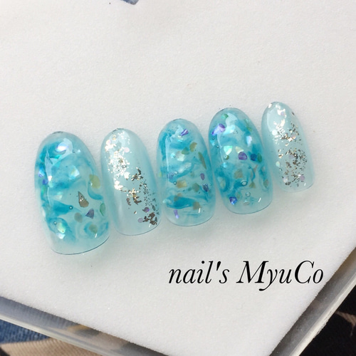 ネイルチップ 海 水面 水のデザイン ～ダイアモンドダストが消えぬ間に