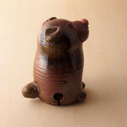 陶置物　犬の土鈴（灰釉） 3枚目の画像