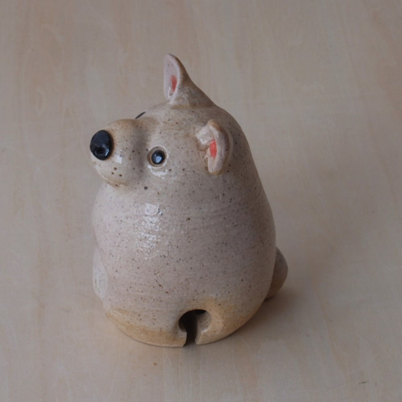 陶置物　犬の土鈴（透明釉） 3枚目の画像