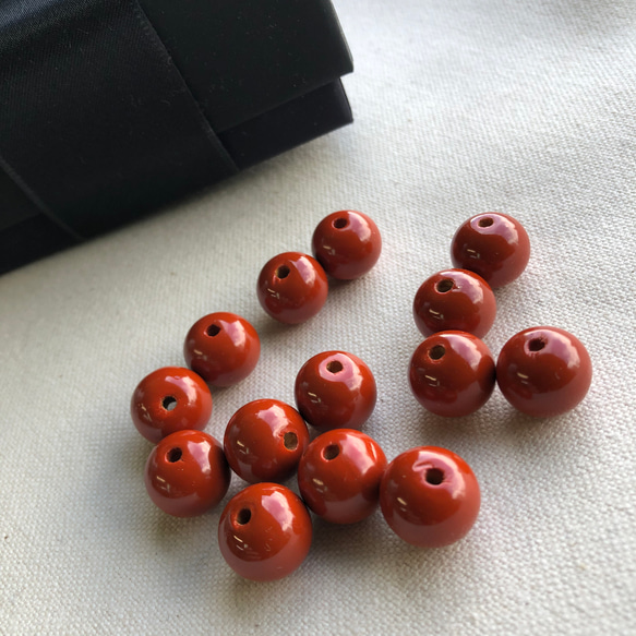 和モダン漆塗りウッドビーズ（wooden beads）朱色　10.5＊12mm　1pcs 2枚目の画像