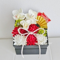 受注制作　マムと蘭 和風アレンジメント　ボックスアレンジ　リングピロー　お正月　結婚式　プレゼント 2枚目の画像