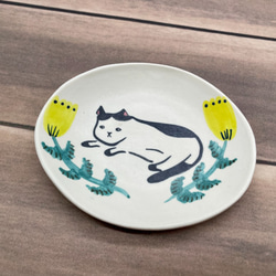 陶瓷小碟 豆皿 貓與花 第2張的照片