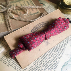 Papa's Bow Tie- 古董布花領帶改製手工領結-情書-紅 窄版 第1張的照片