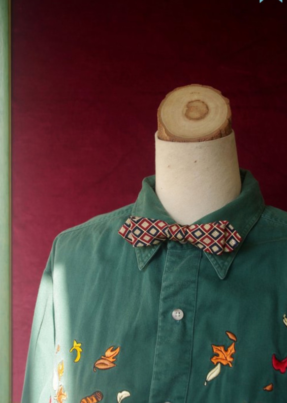 Papa's Bow Tie-古董布花領帶改製手工領結布拉格紳士prague gentleman-紅-窄版 第5張的照片