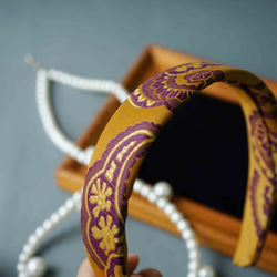 手作-古董布花領帶改造復古髮箍-莫蘭迪色宮廷緹花-窄版 第1張的照片