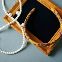 手作-古董布花領帶改造復古髮箍-莫蘭迪色宮廷緹花-窄版 第4張的照片