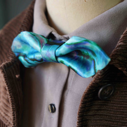 古董布花領帶改製手工領結-深海魚藍-寬版 第3張的照片