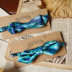アンティーククロス花ネクタイ手作り蝶ネクタイ深海魚青ワイドバージョン 4枚目の画像