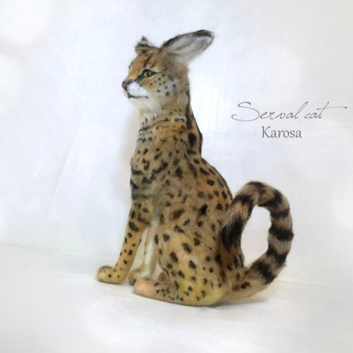 サーバルキャット　毛皮 サーバルキャット リアル 尻尾可動 羊毛フェルト アートドール