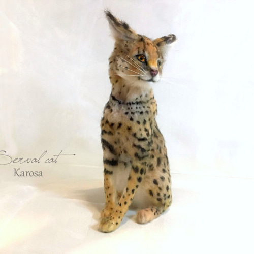 サーバルキャット リアル 尻尾可動 羊毛フェルト アートドール 羊毛