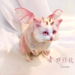 春咲桜龍猫 「可動！」 ドラゴン キャット　猫　桜　蝶々 ネコ　羊毛フェルト　アートドール 5枚目の画像