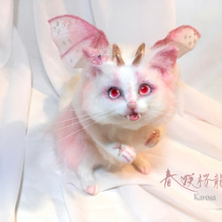 春咲桜龍猫 「可動！」 ドラゴン キャット　猫　桜　蝶々 ネコ　羊毛フェルト　アートドール 9枚目の画像